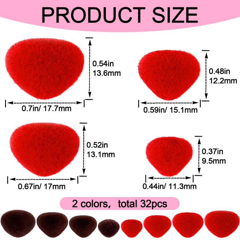 CustomyLife 32pcs Safety Noses for Amigurumi, 4 Sizes Plastic Craft Doll Noses with Washers, Flocking Stuffed Noses for Crochet Puppet Plush Toy Accessories- Red & Brown - Image 2